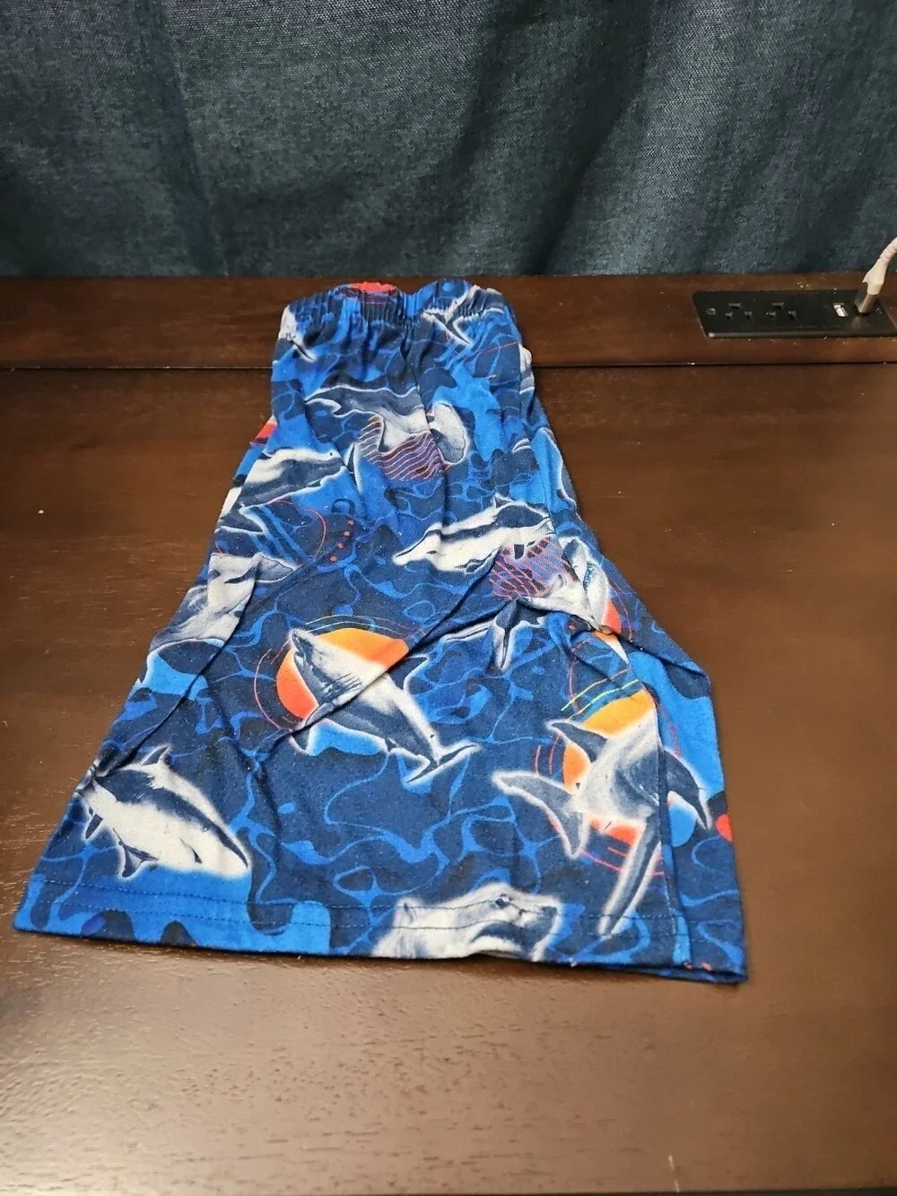 The Children's Place Boys Shark Sleep Shorts Size 7/8 Medium Blue Ocean Pajamas